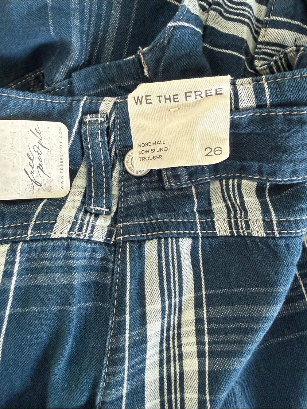 NWT Free People Rose Hall Low Slung Trousers size 26 Blue White - Picture 12 of 14